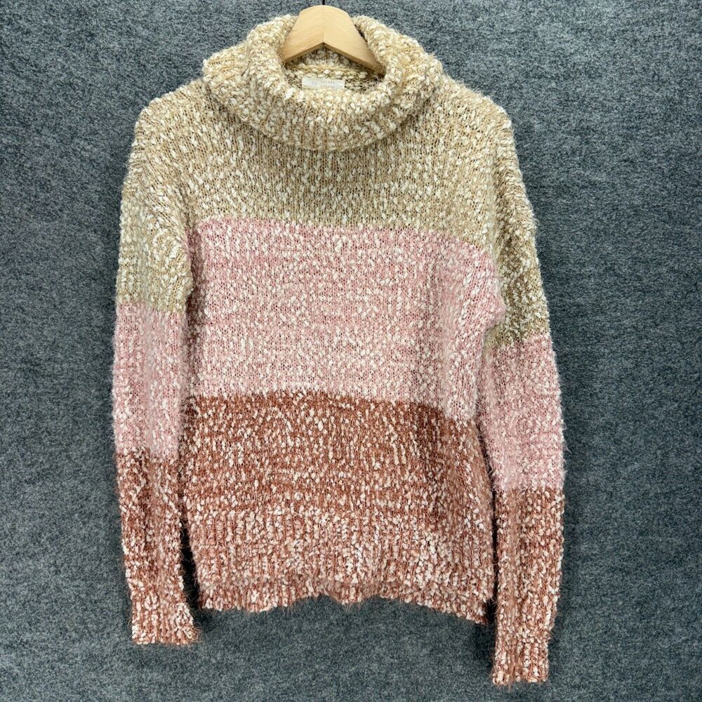 LC Lauren Conrad Sweater Pullover Women XS Pink Striped Knit Turtleneck Acrylic